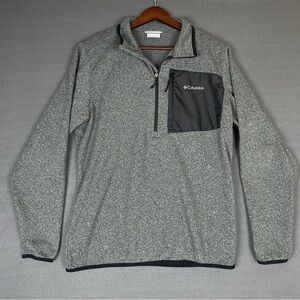 Columbia Sweater Men's Medium 1/4‎ Zip Grey Knit Fleece Chest Pocket